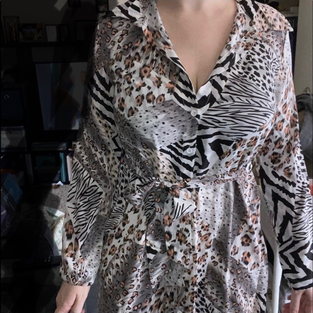Shein Animal print, button down work dress